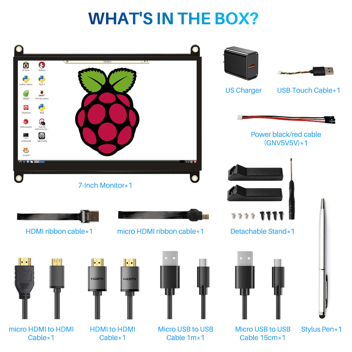 Écran tactile Raspberry Pi 7 pouces, écran IPS 1024 x 600 portable, double haut-parleur USB HDMI, moniteur d'ordinateur compatible avec Raspberry Pi 3b+/Raspberry Pi 4b/Windows/pas de pilote