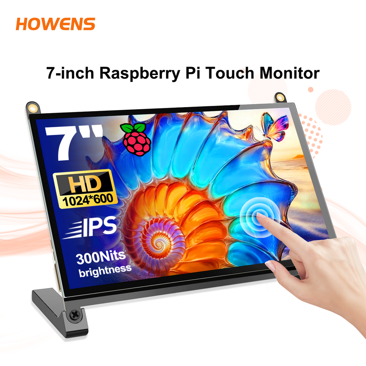 Howens 7‘’ Raspberry Pi Portable Monitor HD Touchscreen 1024X600 IPS Speakers/USB/HDMI for Raspberry Pi B+/Zero/5/4/3/2/1//3B+/3A+/Windows
