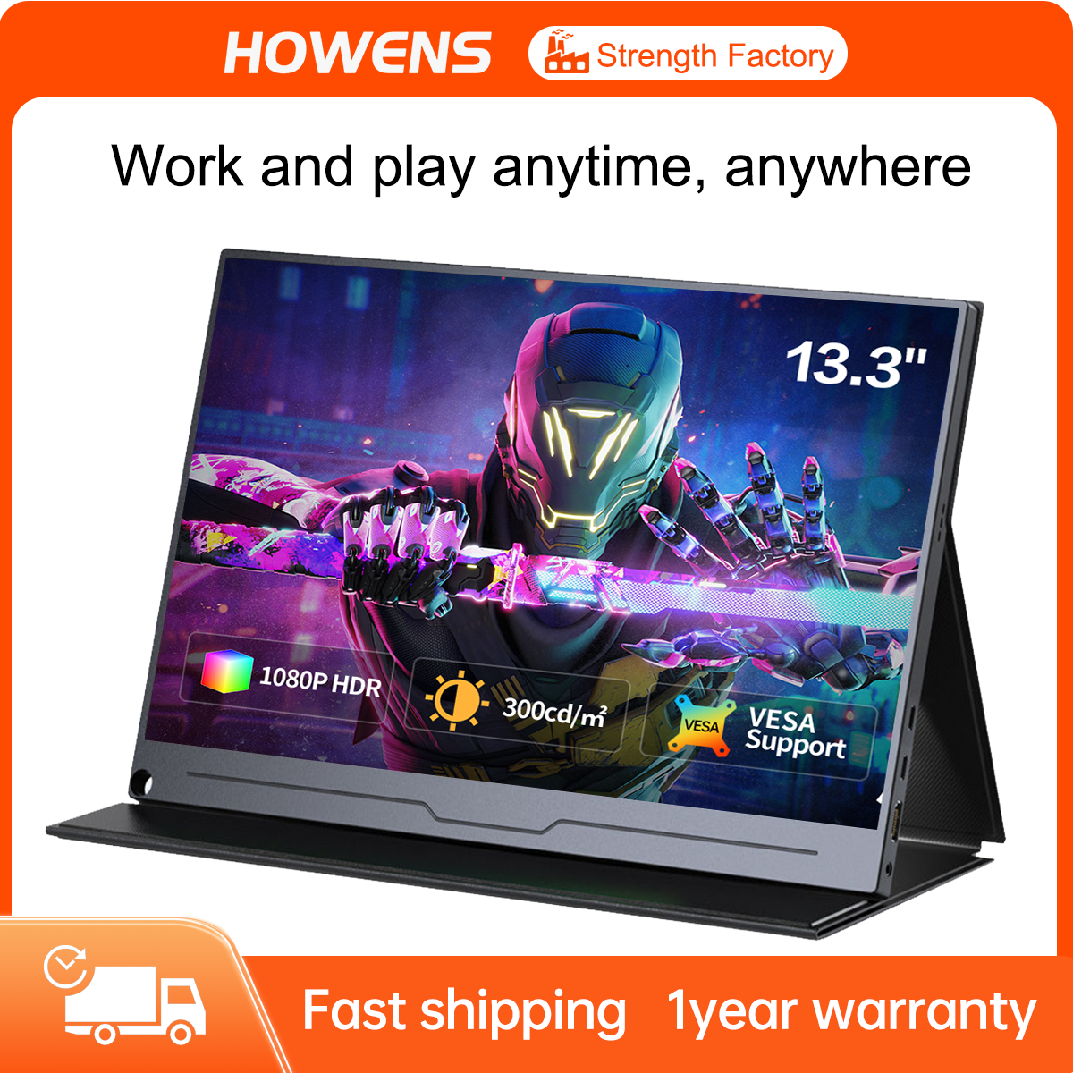 13.3‘’ Super Thin Portable Monitor FHD 1920x1080 Sceond Screen with Magnetic Cover Stand Mini HDMI Type-C for Laptop