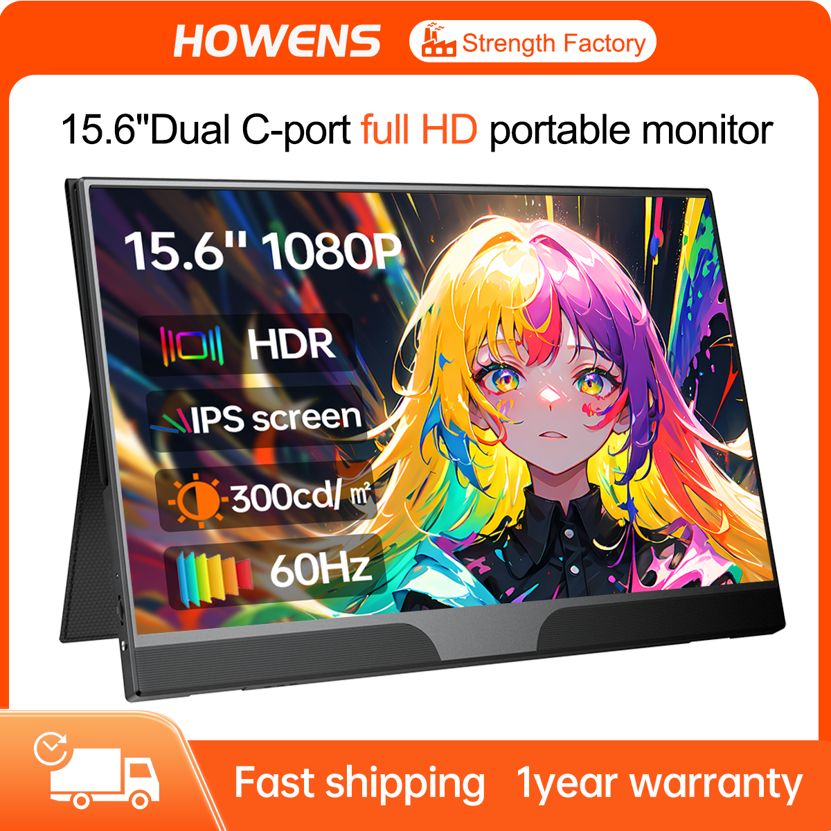 Portable Monitor 15.6‘’ 1080P FHD HDR Computer External Screen for Laptop USB-C HDMI Phone Python Live Streaming Display
