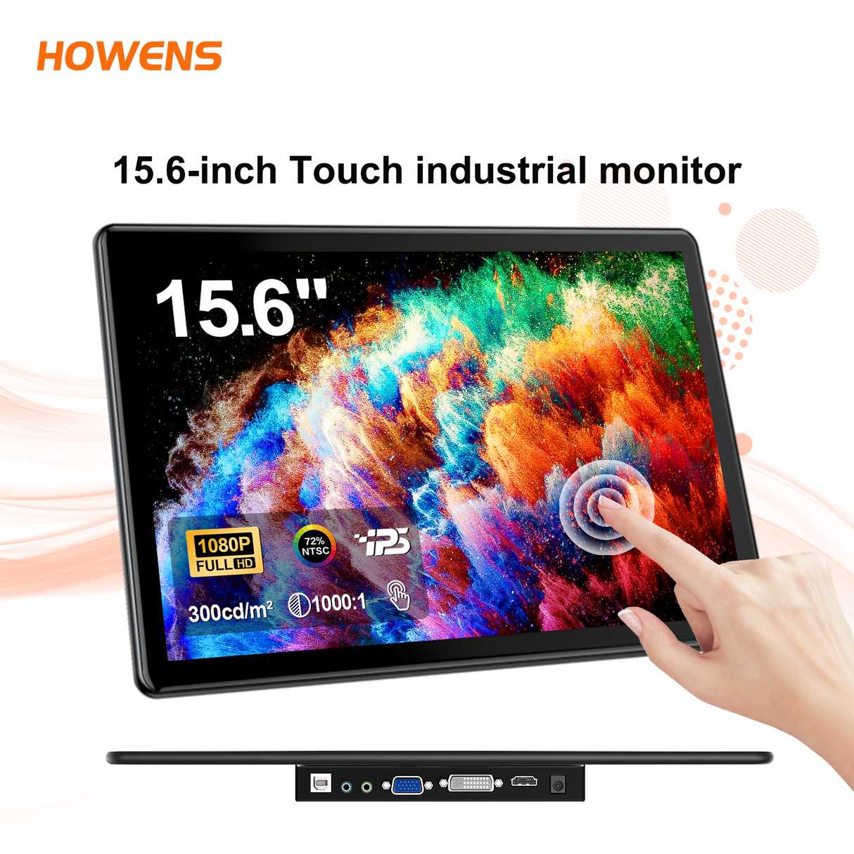 Howens 15.6" Monitor Industrial Touchscreen 1920x1080 Laptop Display HDMI 75x75mm VESA VGA BNC AV USB PC Extra Second Screen