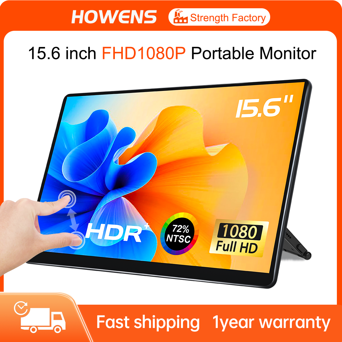 15.6‘’ Touchscreen Portable Monitor LCD 1080 IPS HDMI VGA DVI Industrial Input Gaming Monitor for Xbox Switch Laptop PS4