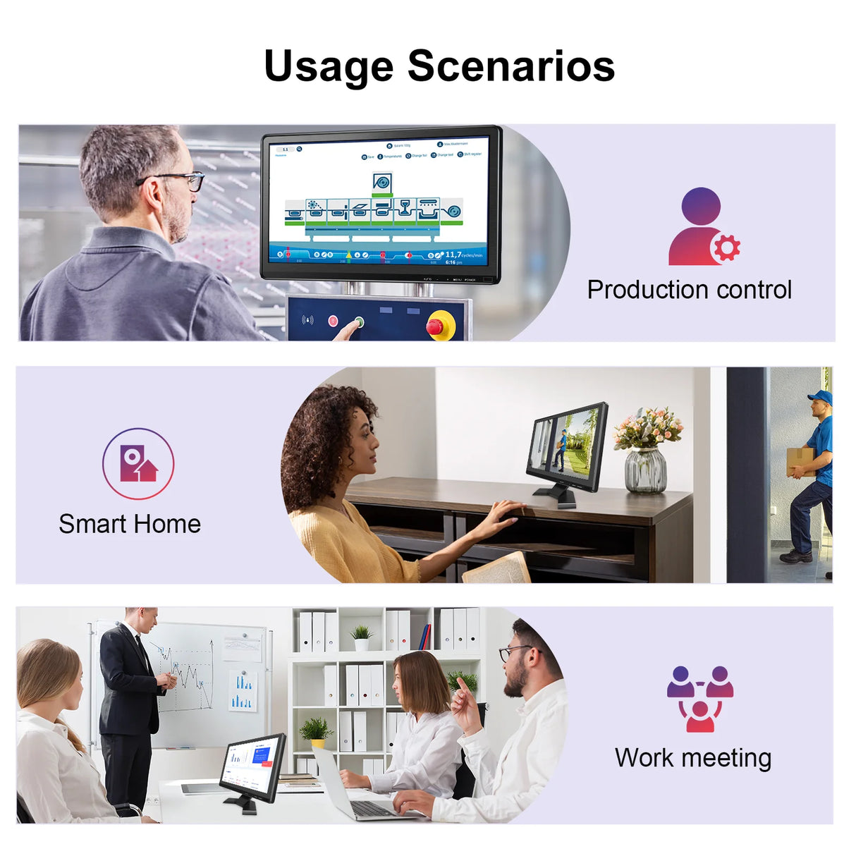 15.6 inch IPS Monitor Full HD 1920x1080 Multi-Interface HDMI VGA DVI VESA Support for Automation Control Office Meeting Gaming