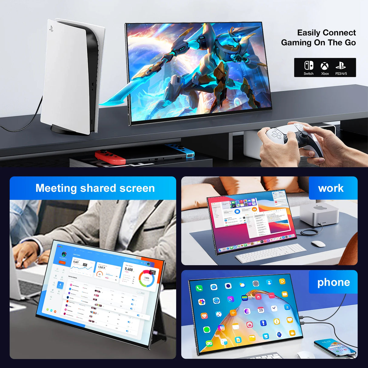 15.6 inch 3.5K OLED portable screen, resolution 3456X2160, supports VESA, compatible with mobile phones/Switch/PS5/Xbox/laptops