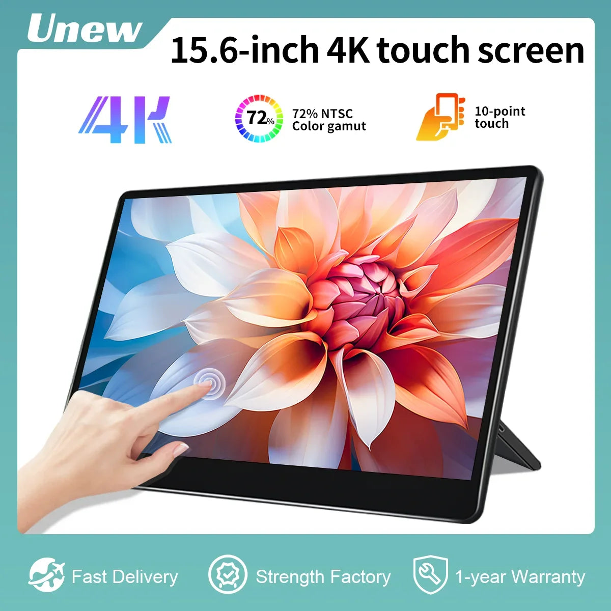 Unew 15.6 inch 4K Portable Monitor IPS 3840x2160 UHD External Screen Mobile LCD Display USB-C HDMI for Phone Laptop PC Xbox PS4