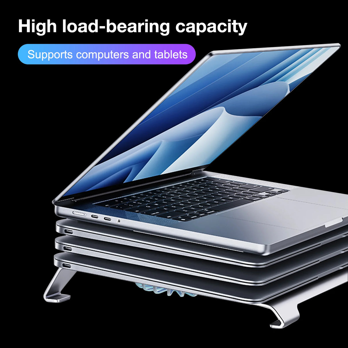 Howens Aluminum Alloy Dual Fan Laptop Cooling Stand with Foldable Design & Type-C Port