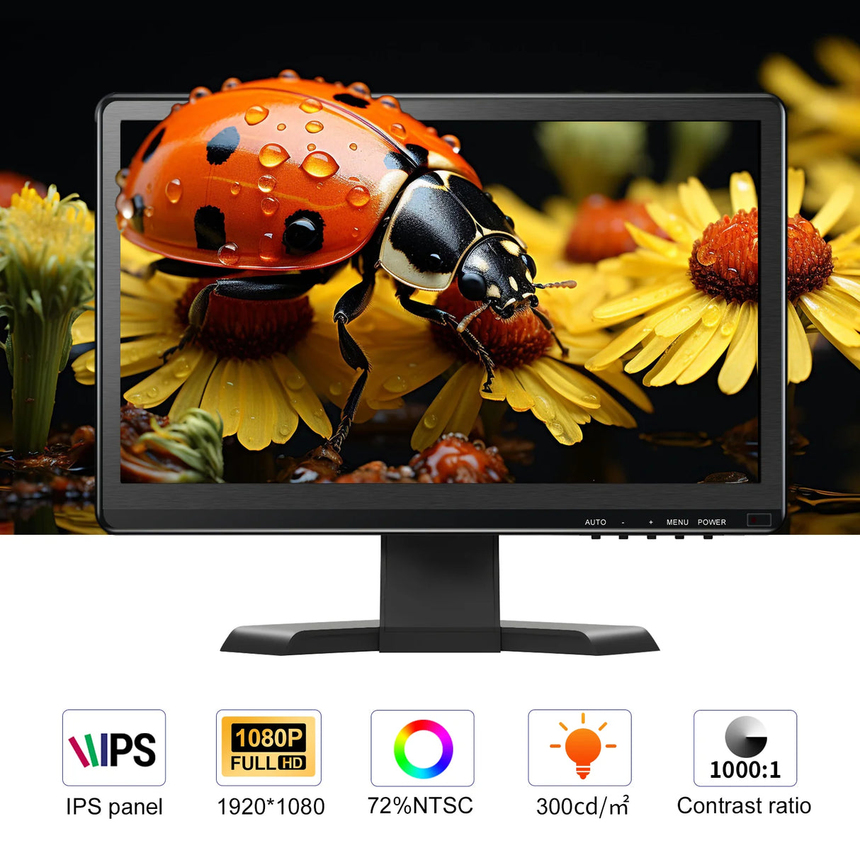 15.6 inch IPS Monitor Full HD 1920x1080 Multi-Interface HDMI VGA DVI VESA Support for Automation Control Office Meeting Gaming