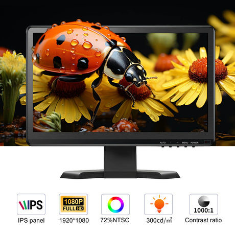 15.6 inch IPS Monitor Full HD 1920x1080 Multi-Interface HDMI VGA DVI VESA Support for Automation Control Office Meeting Gaming