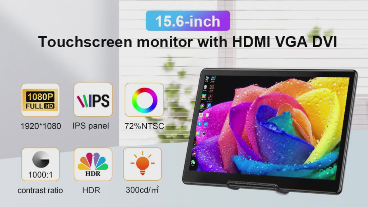 15.6‘’ Touchscreen 1080P IPS Screen Speakers Industrial with VESA HDMI DVI VGA For Laptop PC Phone